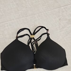 Victoria's Secret Black Strappy Push-Up Bra with Gold Accents